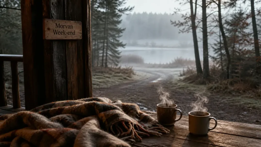 cabanes bourgogne en Morvan : cabane, brume et forêt