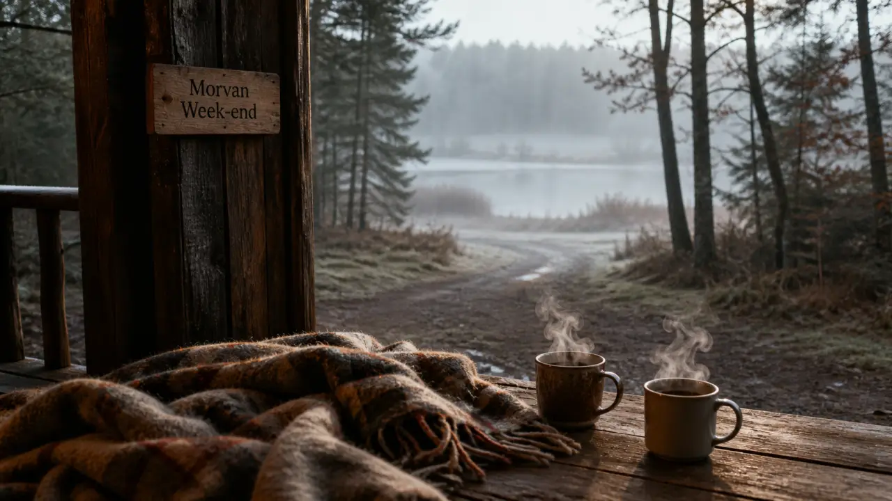 cabanes bourgogne en Morvan : cabane, brume et forêt