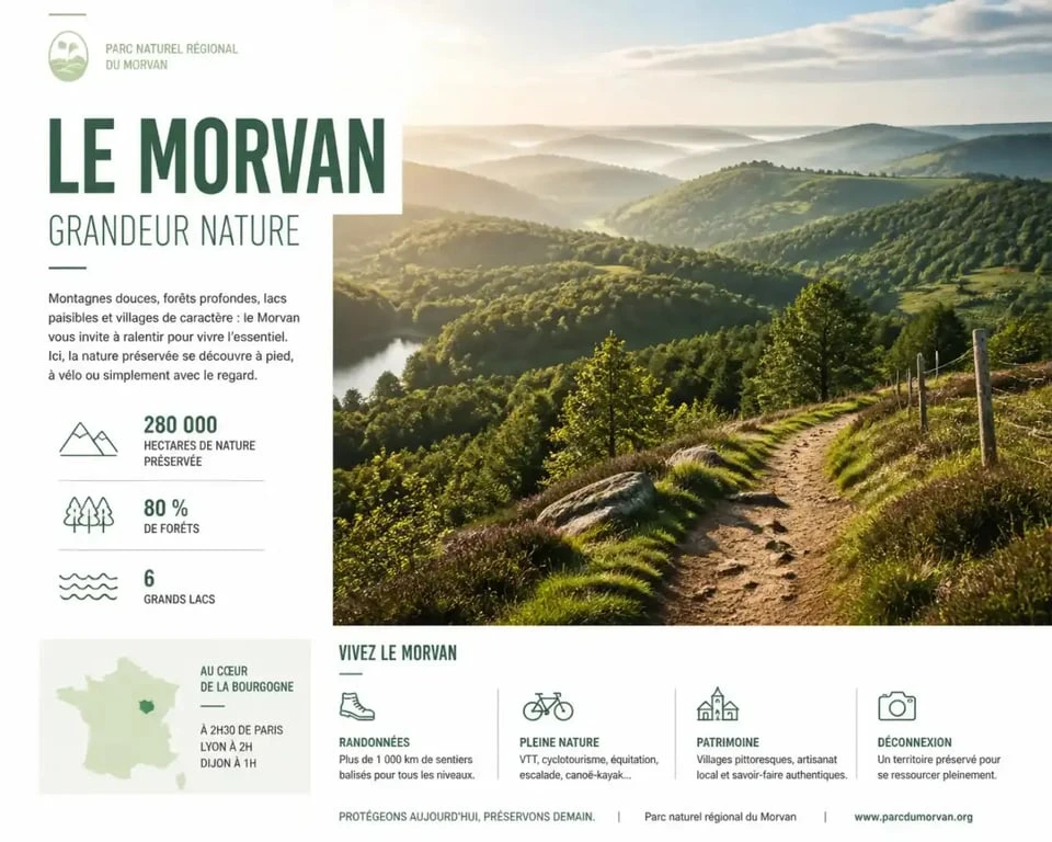 Paysage naturel du Morvan pour une randonnée dans le programme officiel