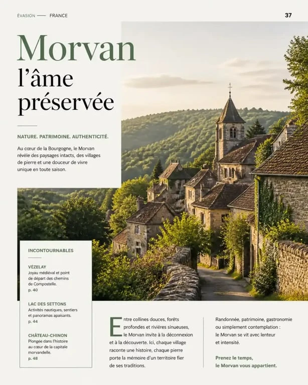 Vue panoramique d'un des plus beaux villages du Morvan niché dans la nature