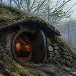 Maison hobbit Morvan semi-enterrée, mousse et humidité sur la toiture végétalisée