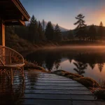 Nuit insolite Bourgogne : cabane bois au bord de l’étang, au coucher du soleil