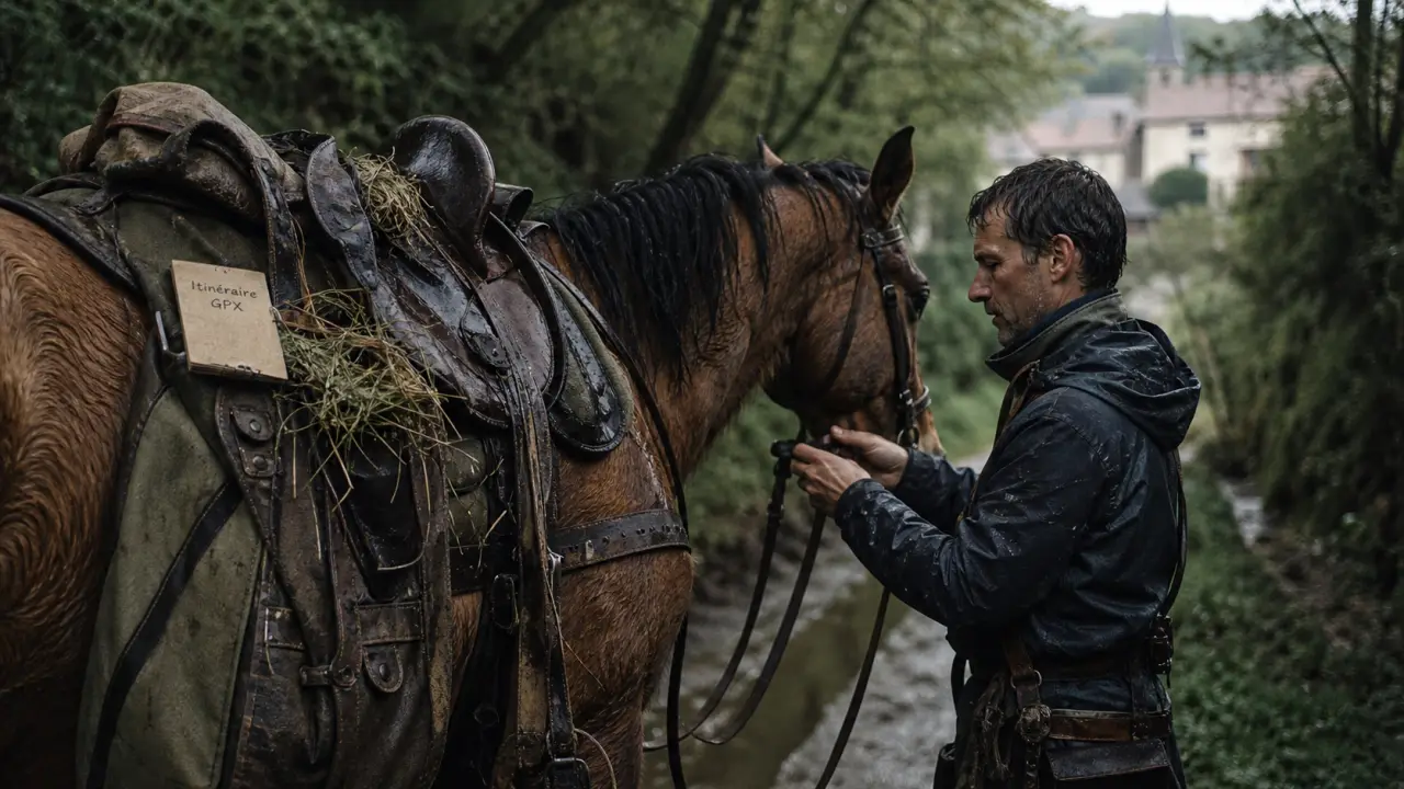 Randonnée équestre Morvan : cheval chargé et itinéraire GPX