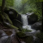 Saut de gouloux, cascade dans le Morvan près du lac des Settons, forêt fraîche