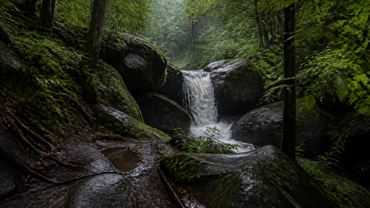 Saut de gouloux, cascade dans le Morvan près du lac des Settons, forêt fraîche