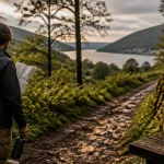 Terre et Toi au Morvan : sentier boueux, randonneur et lac calme