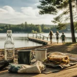 Week end famille Morvan : terrasse de gîte au Lac des Settons, enfants et pique-nique