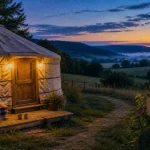 Yourte bourgogne au Morvan, dormir sous la toile au crépuscule
