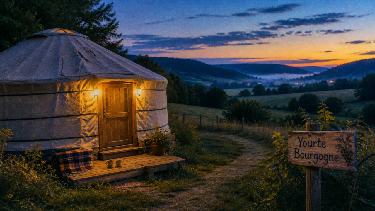 Yourte bourgogne au Morvan, dormir sous la toile au crépuscule