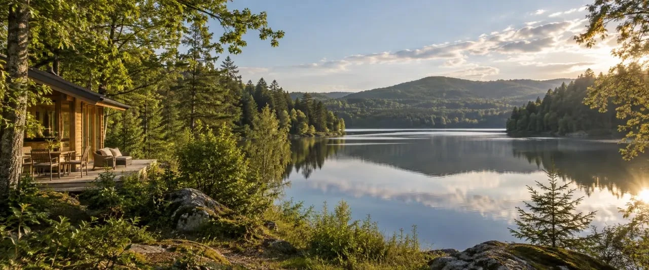 Chalet Morvan Lac des Settons au bord de l'eau dans un environnement forestier