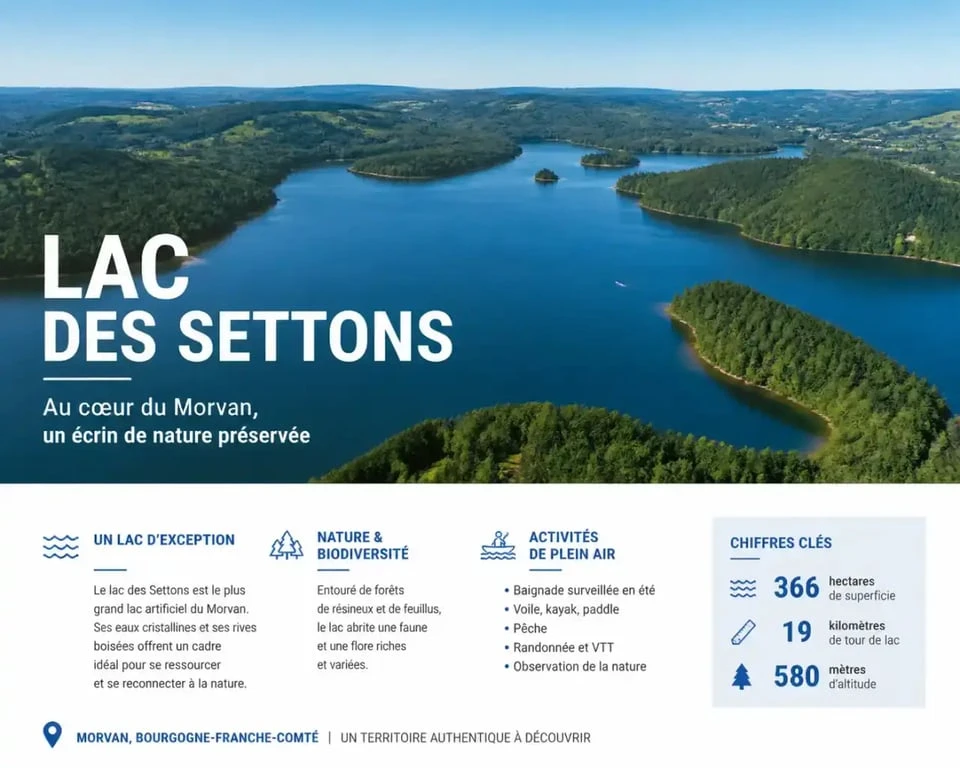 Vue panoramique du lac des Settons, destination idéale pour une location de vacances