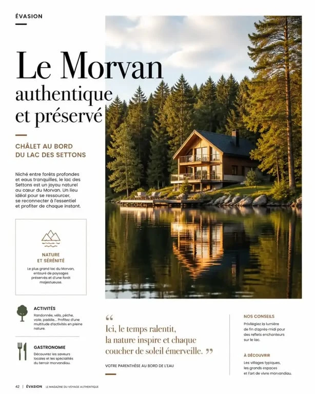 Chalet en bois au bord du lac des Settons pour une location de vacances dans le Morvan