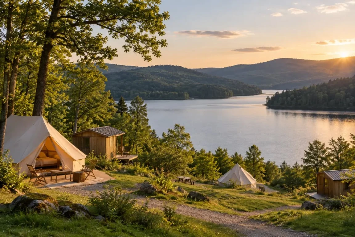 Camping parc Morvan au bord d’un lac entouré de forêts