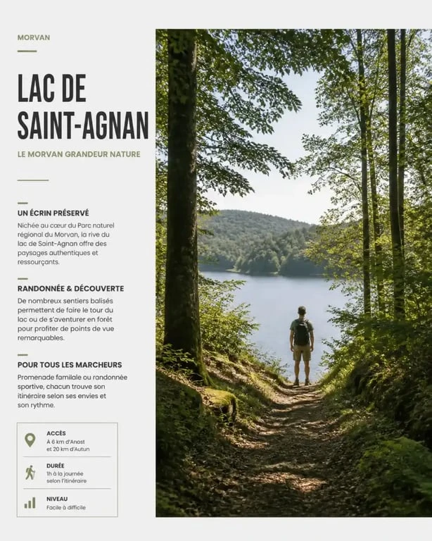 Sentier de randonnée autour du lac de Saint-Agnan dans le Morvan
