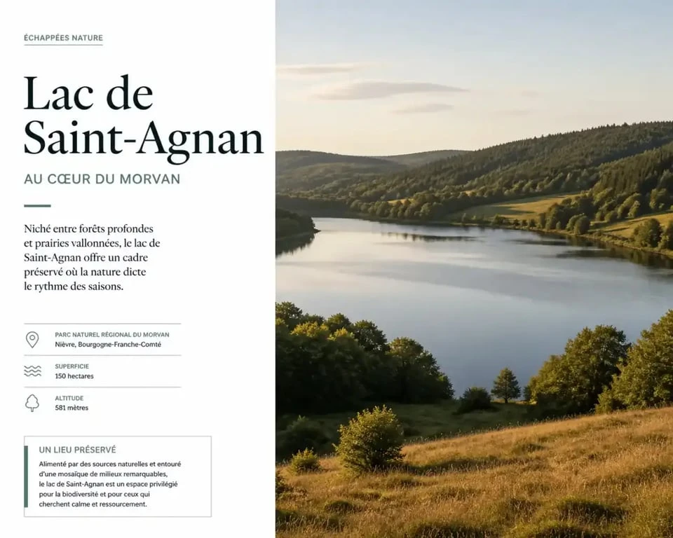 Lac de Saint-Agnan dans le Morvan entouré de forêts et prairies