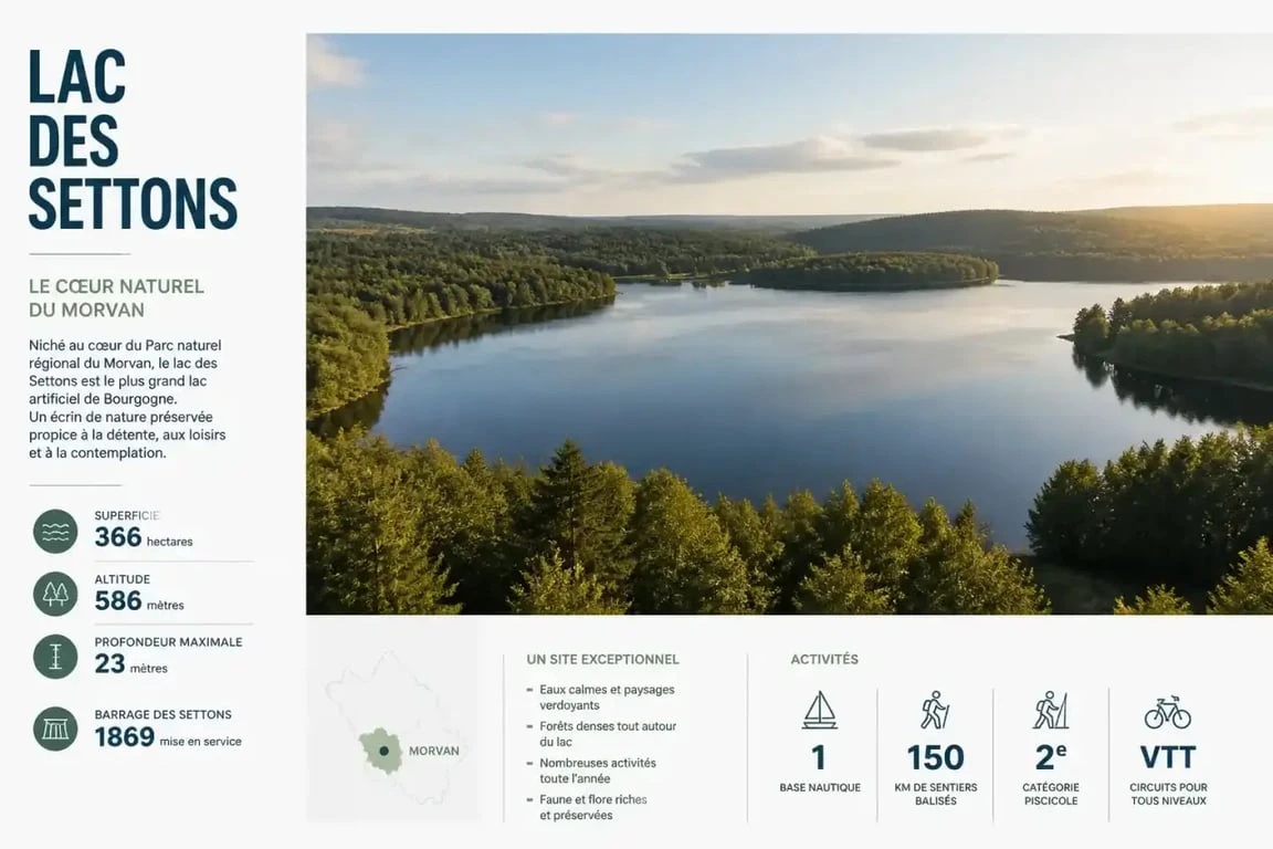 Paysage du Lac des Settons dans le Morvan, destination gastronomique