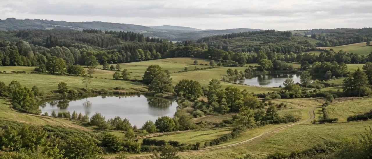 Paysage rural de Bierre-en-Morvan avec ses étangs et ses bois