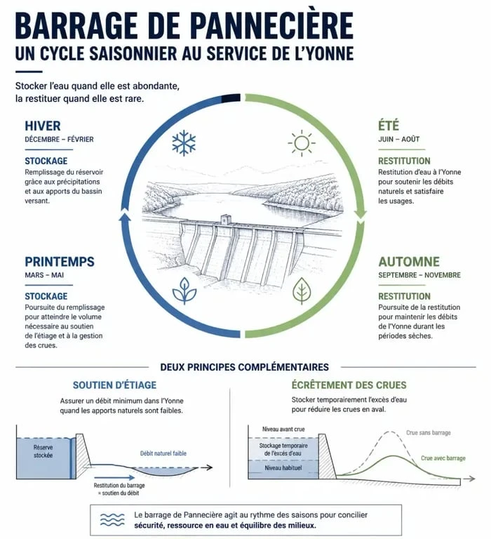 Schéma du fonctionnement du barrage de Pannecière et du soutien d'étiage de l'Yonne