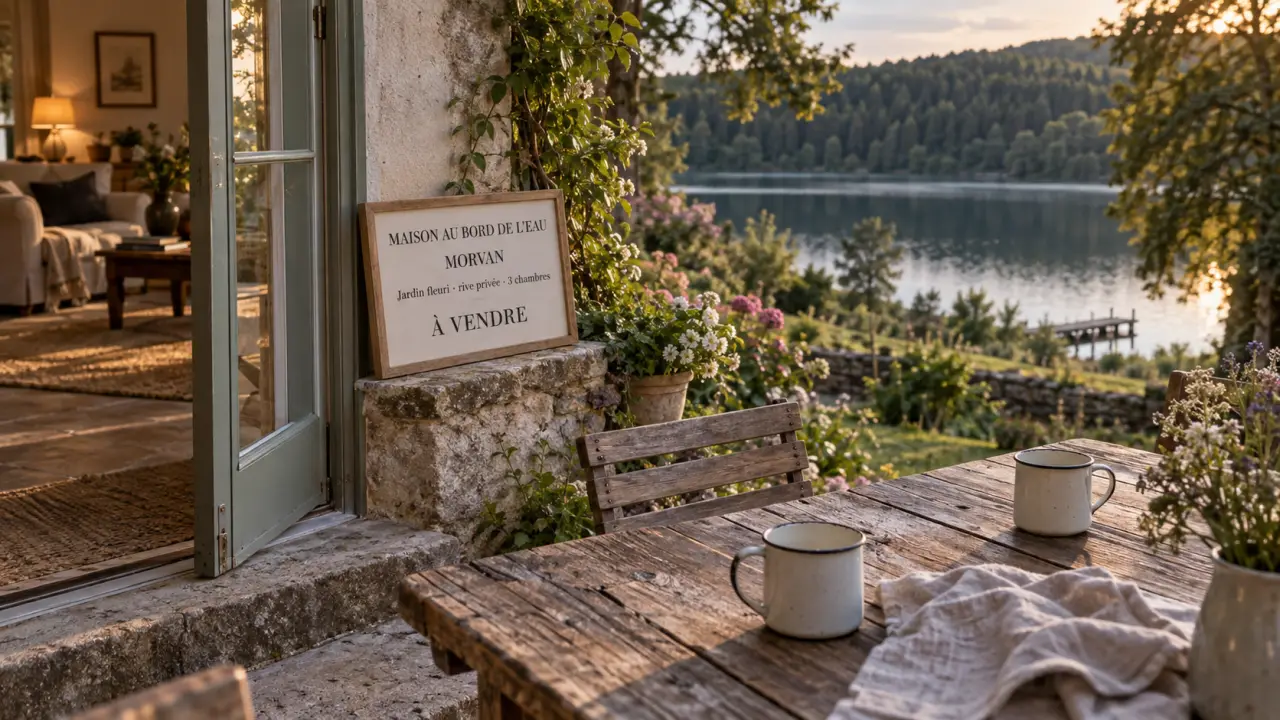 La maison du lac Morvan, jardin et rive du lac au Morvan