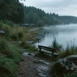 Les plus beaux coins du Morvan au lac des Settons, banc près du lac et forêt
