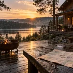 Location morvan lac des settons : chalet au bord du lac des Settons, terrasse et lac Morvan