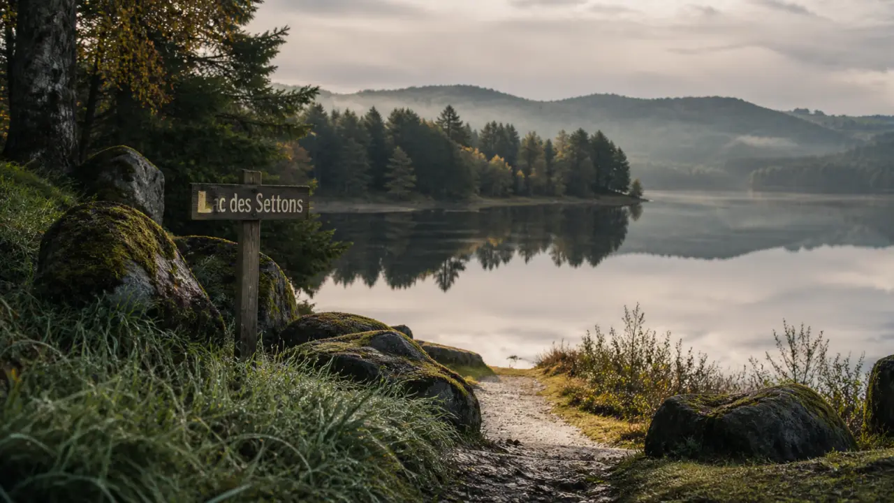 Massif du morvan tourisme : lac des Settons au calme, sentier vers l’eau