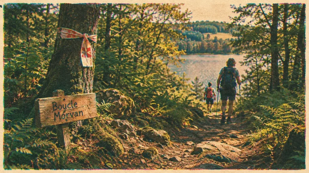 Parc regional du morvan randonnée : sentier de forêt près d’un lac