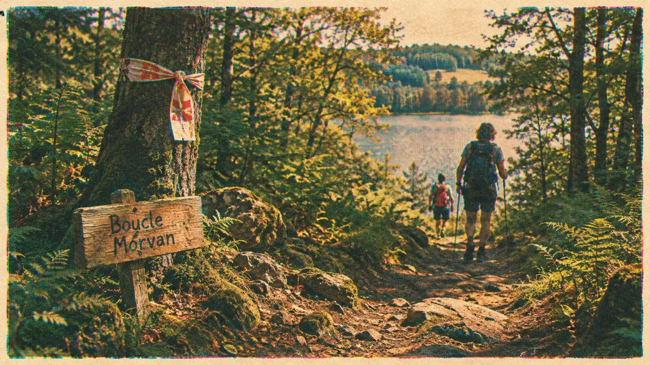Parc regional du morvan randonnée : sentier de forêt près d’un lac