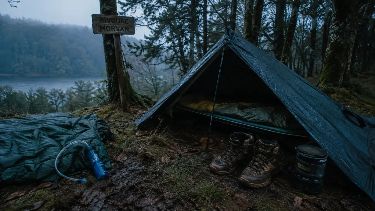 Randonnée bivouac morvan : tente tarp, matériel et spot de bivouac au Morvan