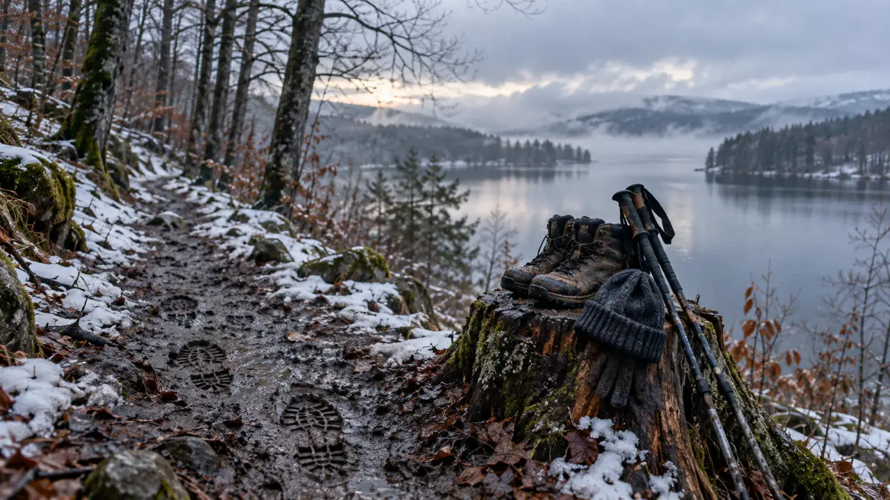 Randonnée Morvan hiver au Lac des Settons, sentier en hiver et équipement chaud