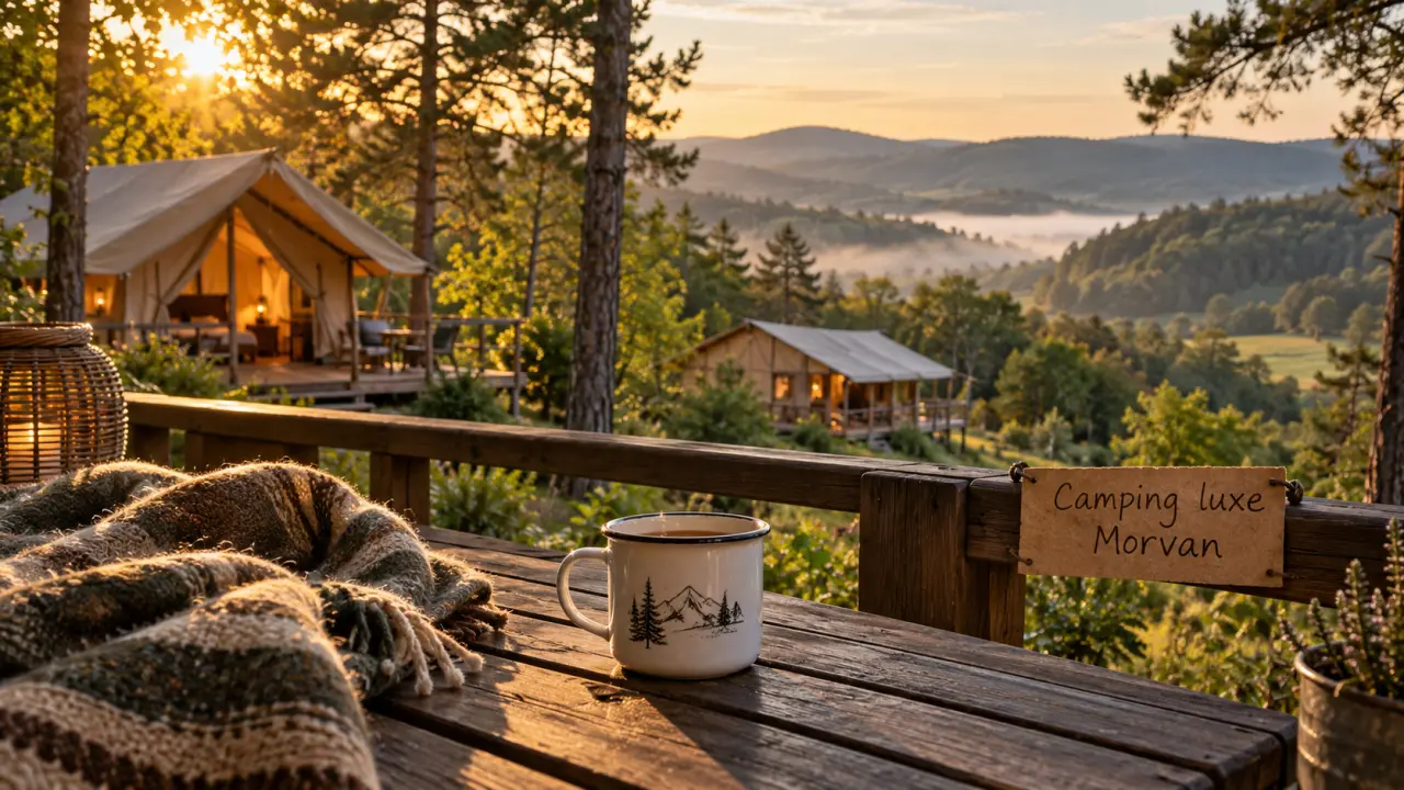 Camping luxe Morvan : tente safari et lodge en bois, terrasse terrasse bois