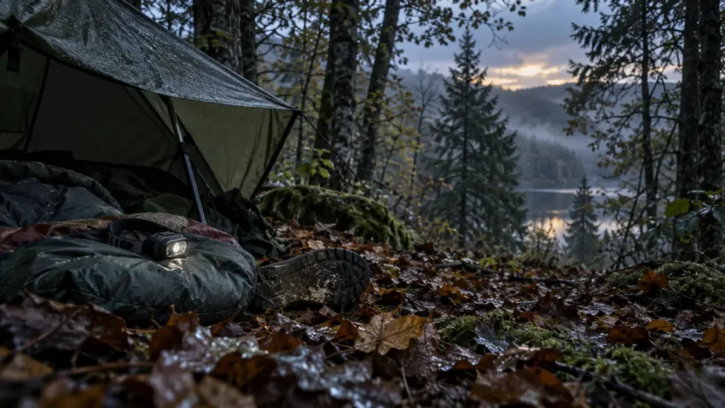 Camping sauvage Morvan : bivouac autorisé, tente en forêt sous brume
