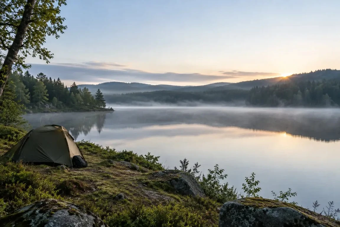 Camping sauvage Morvan : bivouac léger autorisé près d’un lac entouré de forêt