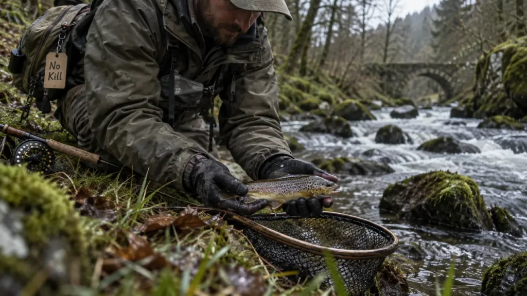 Pêche truite morvan : truite fario en rivière du Morvan, pêche no kill
